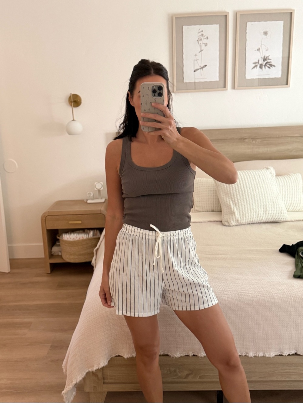 Striped Cotton Drawstring Women’s Shorts - White/Black